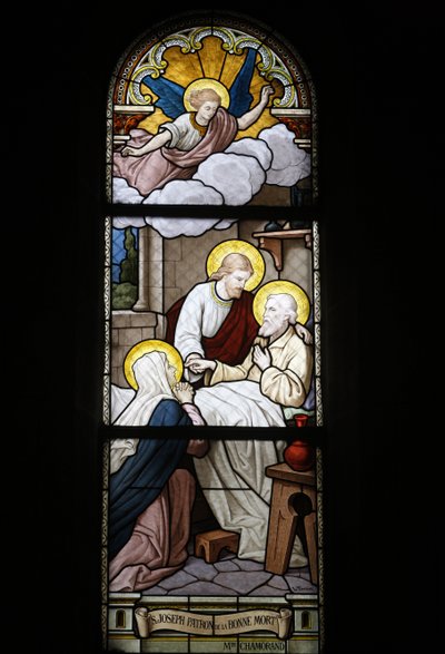 Vetrata della chiesa cattolica di Notre Dame du Rosaire: San Giuseppe, patrono della morte, Saint-Ouen, Francia da Unbekannt