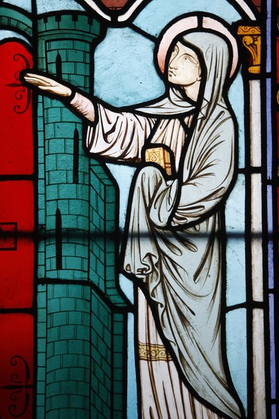 Vetrata nel chiostro della cattedrale di Notre Dame: la storia di Santa Genoveffa, patrona di Parigi, Parigi, Francia da Unbekannt