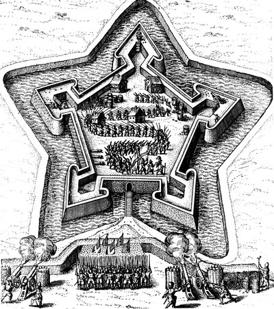 Forte a stella difeso da un fossato sotto assedio, 1617-1619 da Unbekannt