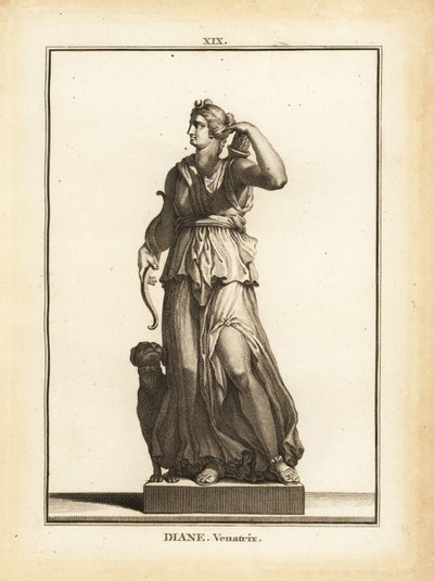 Statua di Diana Venatrix, dea romana della caccia, con arco, freccia e faretra da Unbekannt