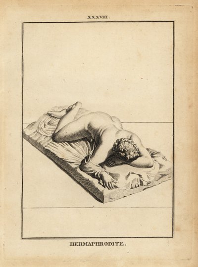 Statua di Ermafrodito, dio greco delle unioni, androgino, matrimonio, sessualità, sdraiato su un letto da Unbekannt
