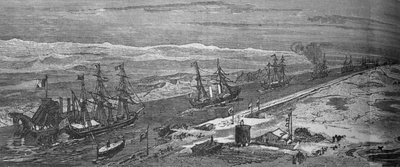 Navi a vapore che attraversano il Canale di Suez, c1882 da Unbekannt