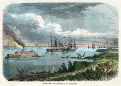 Vapore e rimorchiatore sul Mississippi, USA, c1875 da Unbekannt