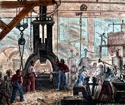 Martello a vapore utilizzato in una ferriera, Francia, 1867 da Unbekannt