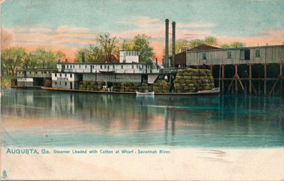 Vapore carico di cotone a un molo, fiume Savannah, Augusta, Georgia, 1908 da Unbekannt