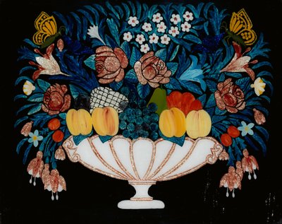 Natura morta - Fiori e frutta in ciotola bianca e rosa, 1840-60 da Unbekannt