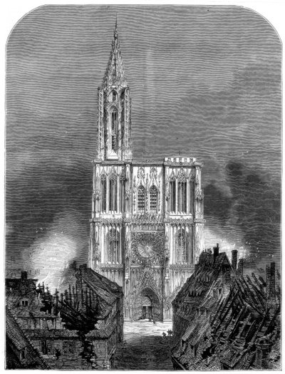 Cattedrale di Strasburgo durante il bombardamento finale della città, Guerra Franco-Prussiana, 1870 da Unbekannt