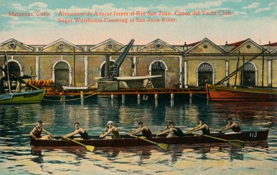 Canoa nel magazzino dello zucchero, fiume San Juan, Matanzas, Cuba, c. 1920 da Unbekannt