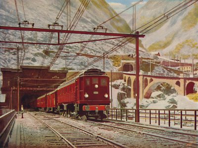 Espresso svizzero che lascia il tunnel del San Gottardo, 1926 da Unbekannt