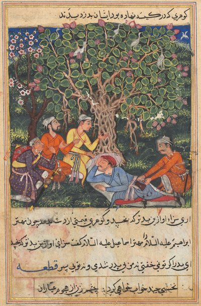 Racconti di un pappagallo Tuti-nama: La dodicesima notte: lo spazzino, in cammino..., c. 1560 da Unbekannt