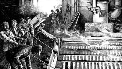 Tappatura di un altoforno e colata di ferro in lingotti da Unbekannt