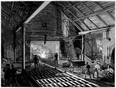 Apertura di un altoforno e colata di ferro fuso nei maiali, c1885 da Unbekannt