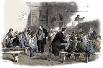Insegnare ai ragazzi a leggere nella scuola della Ragged School Union, Lambeth, Londra, 1868 da Unbekannt