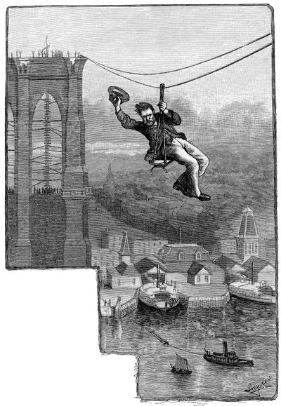 Test dei cavi sul ponte di Brooklyn, c1900 da Unbekannt