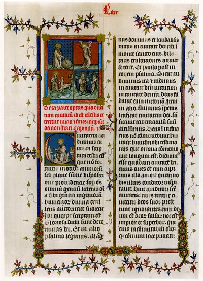 Pagina di testo con scene bibliche, fine XIV secolo da Unbekannt