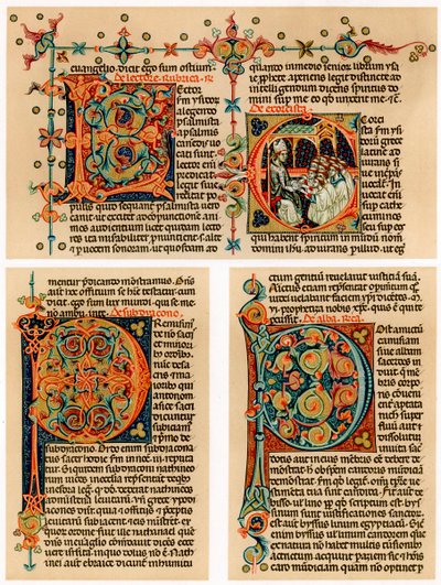 Pagina di testo con lettere iniziali illuminate, XIV secolo da Unbekannt