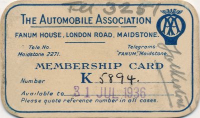 Automobile Association: Tessera di iscrizione da Unbekannt