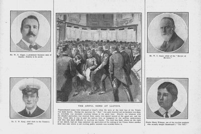 La terribile notizia a Lloyds, con ritratti di alcuni di quelli a bordo del Titanic da Unbekannt