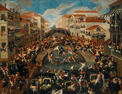 La Battaglia dei Pugni sul Ponte di San Barnaba, Venezia (XVIII secolo) da Unbekannt