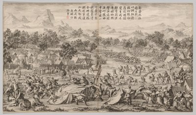 La battaglia di Elei Zhalatu: dalle scene di battaglia della repressione delle ribellioni, c. 1765-1774 da Unbekannt