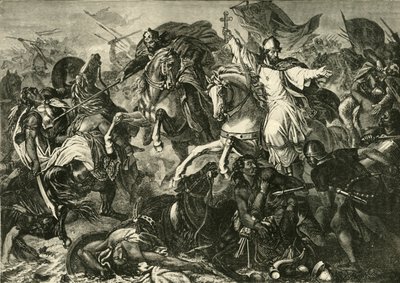 Il Vescovo di Ratisbona alla Battaglia di Augusta, Battaglia di Lechfeld 955, 1890 da Unbekannt