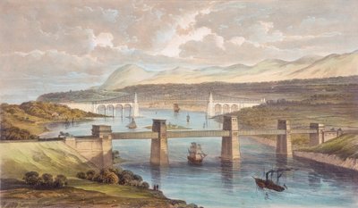 Il ponte tubolare Britannia, Stretto di Menai, Galles, c1850 da Unbekannt