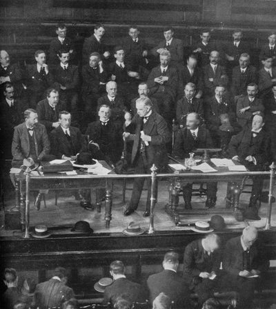 Lo sciopero del carbone: Mr. Lloyd George che si rivolge ai rappresentanti dei minatori a Cardiff, 1915 da Unbekannt