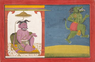 Il demone Hiranyaksha lascia il palazzo demoniaco, da una serie Bhagavata Purana da Unbekannt