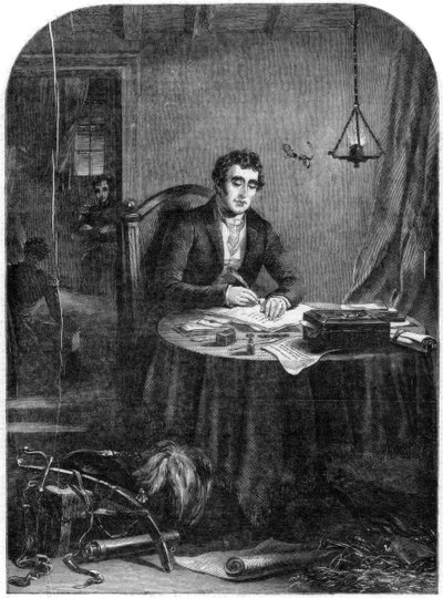 Il Duca di Wellington che scrive i dispacci dopo la Battaglia di Waterloo, 1815, 1852 da Unbekannt