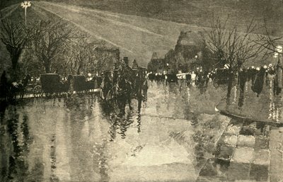 La luce elettrica in Madison Square, New York, in una serata nuvolosa, 1882 da Unbekannt