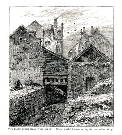 Il Fleet Ditch vicino a West Street, durante le modifiche, 1844 da Unbekannt