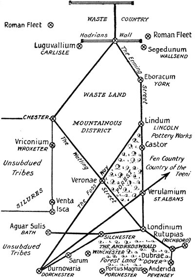Le Quattro Principali Linee di Comunicazione Romane in Britannia, 1910 da Unbekannt