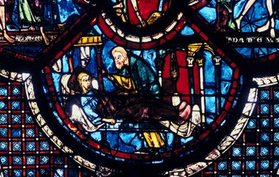 Il Buon Samaritano si prende cura del Pellegrino, vetrata, Cattedrale di Chartres, Francia, 1205-1215 da Unbekannt