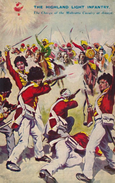 La fanteria leggera delle Highlands. La carica della cavalleria Mahratta ad Assaye, 1803, 1939 da Unbekannt
