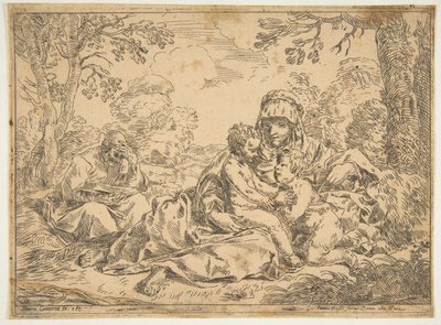 La Sacra Famiglia con San Giovanni Battista, copia da Cantarini da Unbekannt