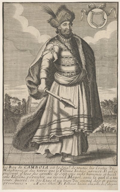 Il re della Cambogia in piedi con uno scettro nella mano destra, ca. 1670-1700 da Unbekannt