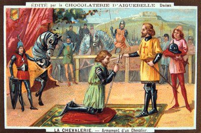 I Cavalieri - Investitura di un cavaliere, Medioevo. XIX secolo. Litografia a colori. Collezione privata da Unbekannt