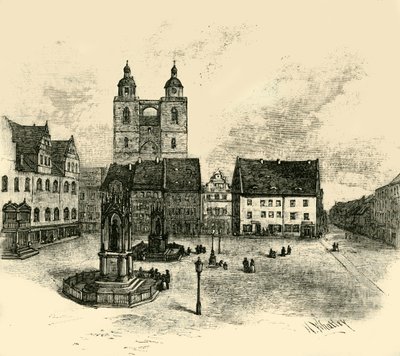 La piazza del mercato, Wittenberg, 1890 da Unbekannt