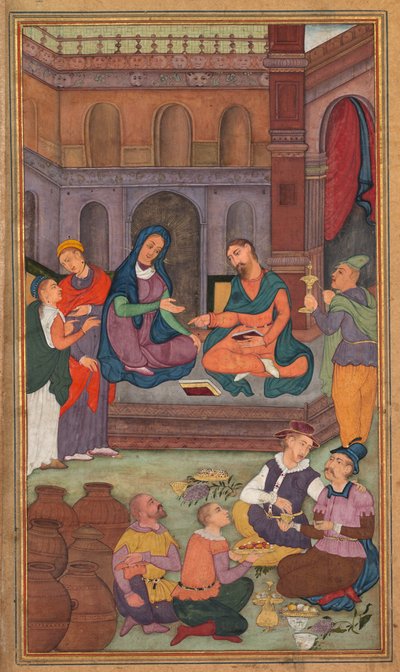 Le Nozze di Cana, da uno Specchio di Santità Mirat al-quds di Padre Jerome Xavier, 1602-1604 da Unbekannt