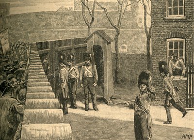 La folla degli Spenceani che assalta la Torre di Londra, 1816 c1890 da Unbekannt
