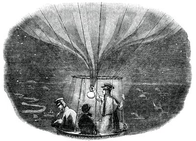Il pallone Nassau che passa sopra Liegi di notte, 1836, 1886 da Unbekannt