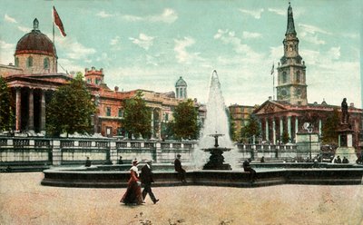 La National Gallery, St Martin in the Fields, e le fontane in Trafalgar Square, Londra, c1910 da Unbekannt