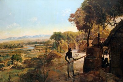 Il villaggio nativo sul fiume, 1900 da Unbekannt