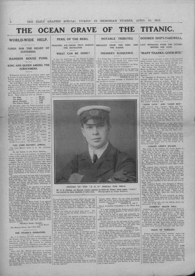 La Tomba Oceanica del Titanic e fotografia di Jack Phillips, 20 aprile 1912 da Unbekannt