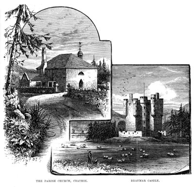La chiesa parrocchiale, Crathie, e il castello di Braemar, Scozia, 1900 da Unbekannt