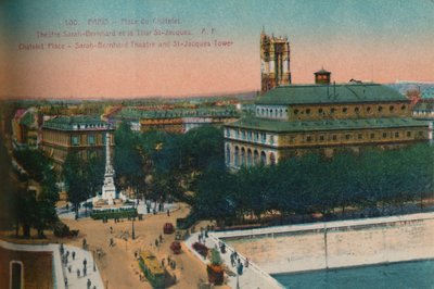 Place du Châtelet - Théâtre Sarah-Bernhardt e la Tour Saint-Jacques, c1920 da Unbekannt
