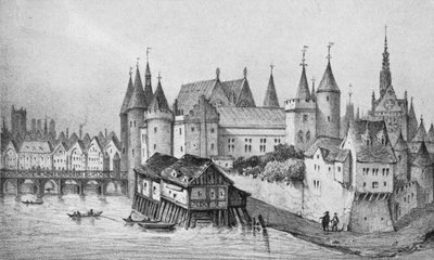 Il Pont aux Meuniers e parte del Palais du Roi de la Cité nel 1556 da Unbekannt