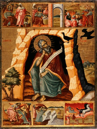 Il profeta Elia nel deserto con scene della sua vita, ca 1700 da Unbekannt