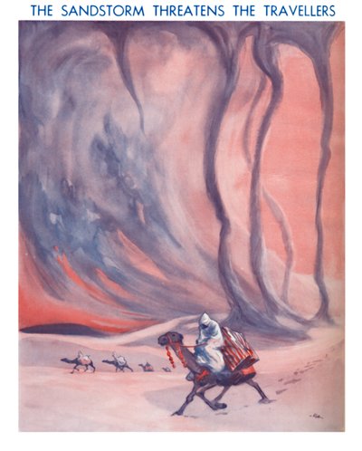 La tempesta di sabbia minaccia i viaggiatori, 1935 da Unbekannt