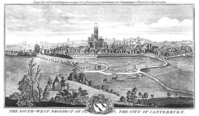 La prospettiva sud-ovest della città di Canterbury, c1776 da Unbekannt